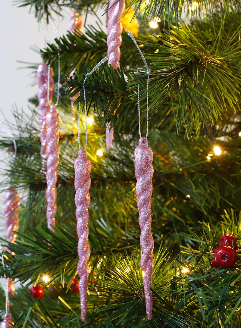 Christmas ConceptsÂ® 12cm Glitter Icicle Decorations - Luxury Christmas Tree Trims (Baby Pink, Pack of 10) - Image 2